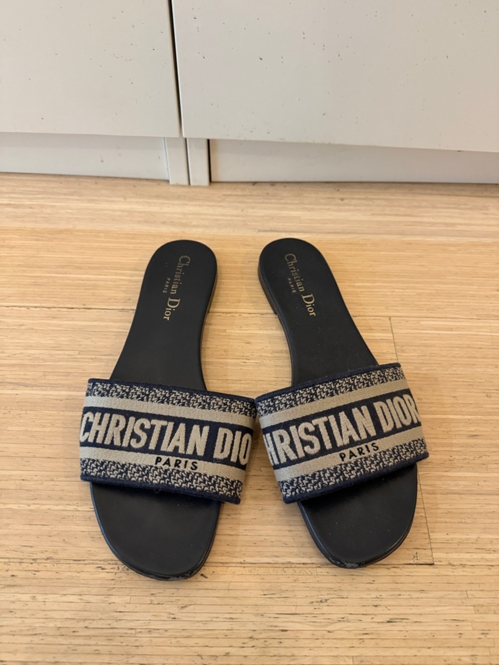 Dior Navy and Beige Logo Slide Sandals